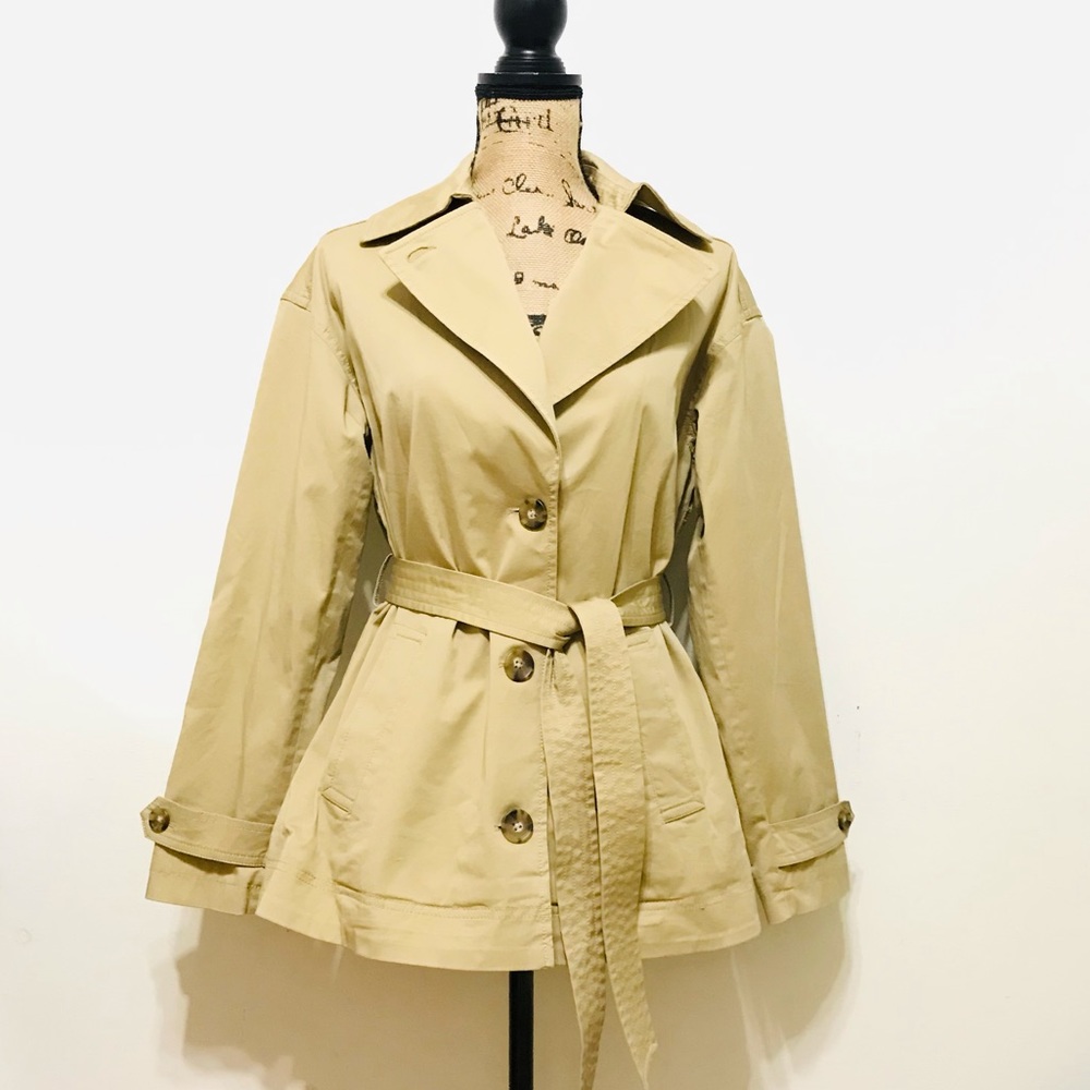 🆕 GAP Khaki Coat with Waist Tie Belt. Cotton - Spandex Made (NWOT) - Picture 10 of 13